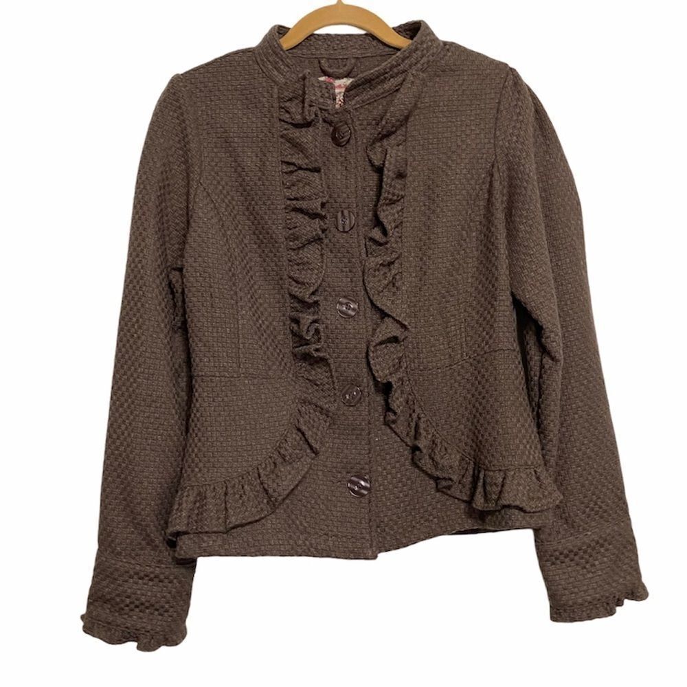 Decree Brown‎ Boho Chic Ruffle Jacket Sz L